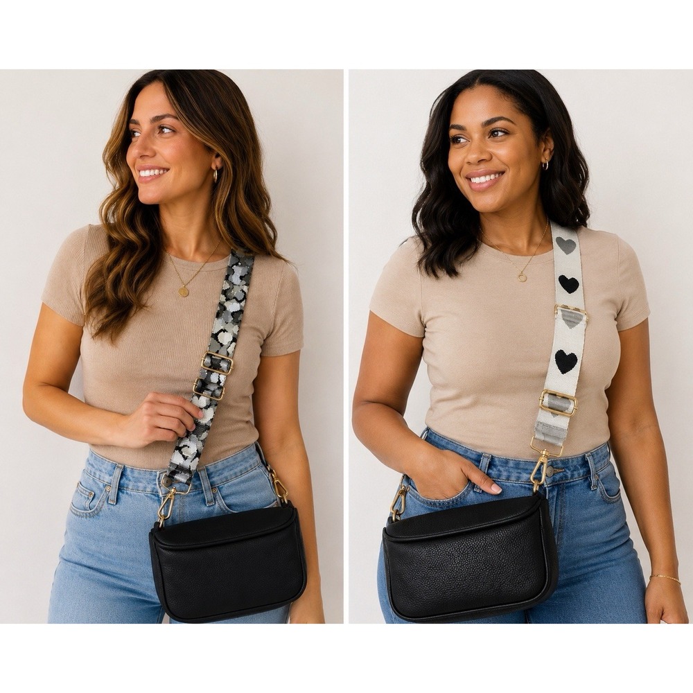 Silver 2" Wide Pair Adjus Replacement Purse Crossbody Strap w/Gold Hardware